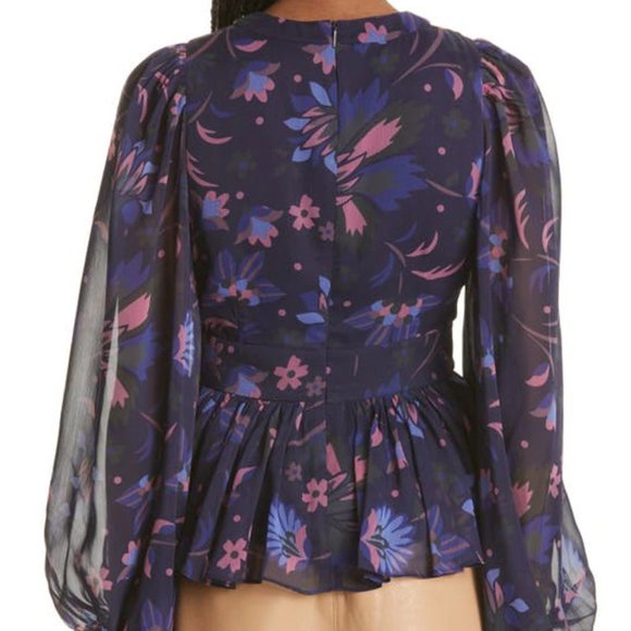 NWT Ted Baker London Stephanie Floral Print Keyhole Detail Blouse in Navy size 1 - Picture 4 of 9